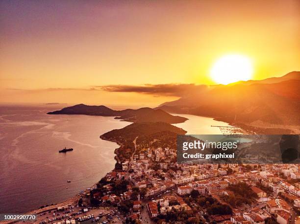 aerial view of kaş, antalya - antalya stock pictures, royalty-free photos & images
