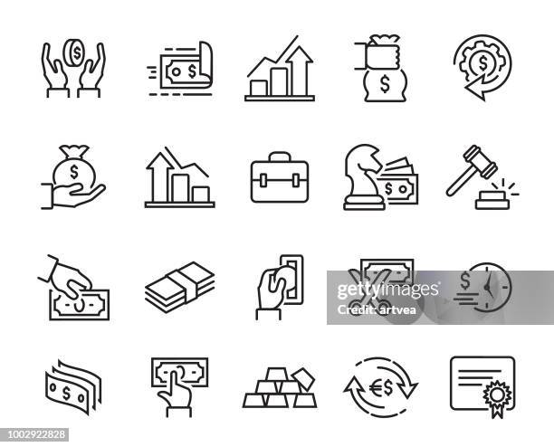 finanzen-linie icons set - geldfluss stock-grafiken, -clipart, -cartoons und -symbole