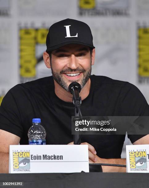 Tom Ellis speaks onstage at Entertainment Weekly's Brave Warriors Panel during Comic-Con International 2018 at San Diego Convention Center on July...