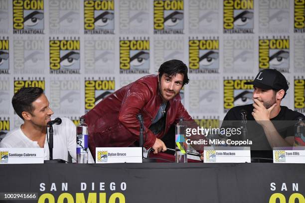 Dylan Bruce, Eoin Macken and Tom Ellis speak onstage at Entertainment Weekly's Brave Warriors Panel during Comic-Con International 2018 at San Diego...