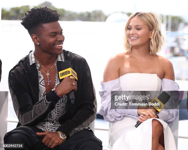 Actors Aubrey Joseph and Olivia Holt attend the #IMDboat At San Diego Comic-Con 2018: Day Two at The IMDb Yacht on July 20, 2018 in San Diego,...