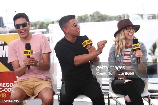 IMDb's Ian de Borja, Tim Kash and Kerri Doherty attend the #IMDboat At San Diego Comic-Con 2018: Day Two at The IMDb Yacht on July 20, 2018 in San...