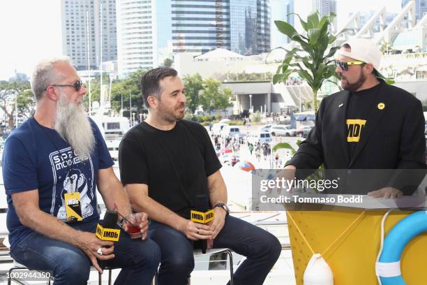 Bryan Johnson and Brian Quinn and host Kevin Smith attend the #IMDboat At San Diego Comic-Con 2018: Day Two at The IMDb Yacht on July 20, 2018 in San...