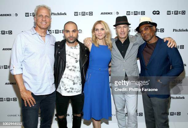 Patrick Fabian, Michael Mando, Rhea Seehorn, Bob Odenkirk, and Giancarlo Esposito of 'Better Call Saul' attend the 2018 WIRED Cafe at Comic Con...