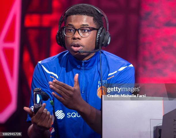 Of Knicks Gaming reacts during a game against Pistons Gaming Team on July 20, 2018 at the NBA 2K Studio in Long Island City, New York. NOTE TO USER:...