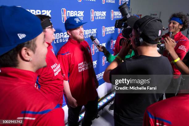 Lets Get It Ramo of Pistons Gaming Team speaks with the media after the game against Knicks Gamins on July 20, 2018 at the NBA 2K Studio in Long...