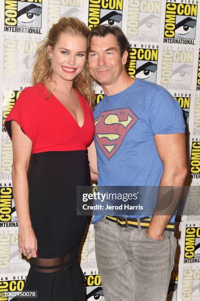 Rebecca Romijn and Jerry O'Connell attend 'The Death Of Superman" Press Line during Comic-Con International 2018 at Hilton Bayfront on July 20, 2018...