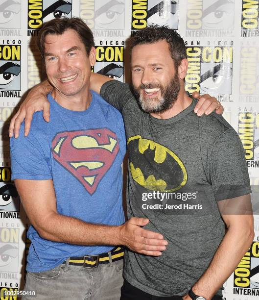 Jerry O'Connell and Jason O'Mara attend 'The Death Of Superman" Press Line during Comic-Con International 2018 at Hilton Bayfront on July 20, 2018 in...