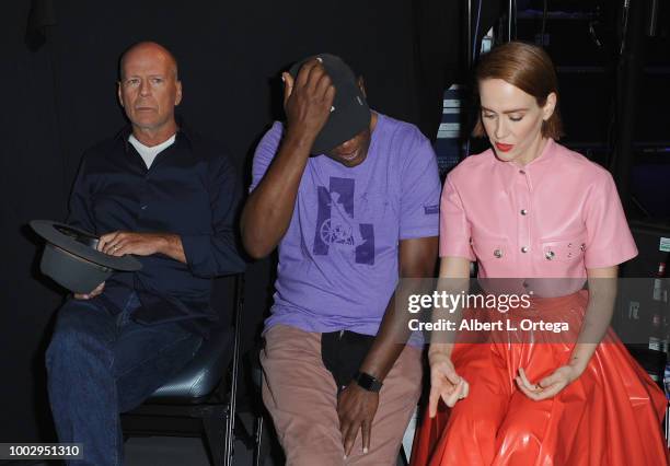 Bruce Willis, Samuel L. Jackson and Sarah Paulson at Universal Pictures' "Glass" and "Halloween" panels during Comic-Con International 2018 at San...