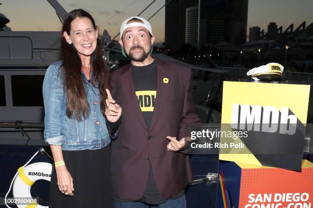 Jennifer Schwalbach Smith and Kevin Smith attend the #IMDboat Party At San Diego Comic-Con 2018, Sponsored By Atom Tickets at The IMDb Yacht on July...