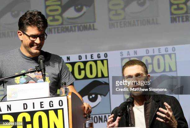 Anthony Breznican and Travis Knight attend the Paramount Pictures' presentation for 'Bumblebee' at Comic-Con International 2018 on July 20, 2018 in...