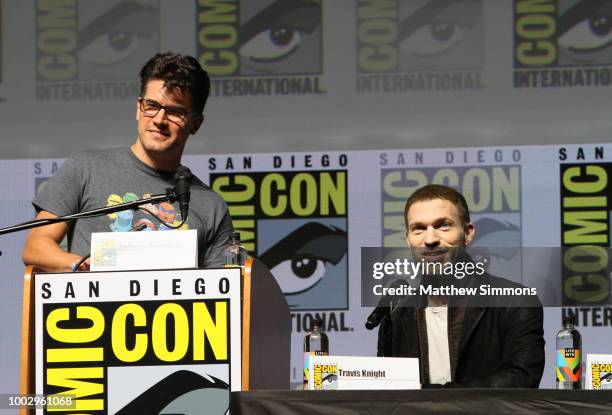 Anthony Breznican and Travis Knight attend the Paramount Pictures' presentation for 'Bumblebee' at Comic-Con International 2018 on July 20, 2018 in...