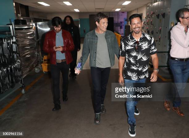 Eoin Macken, Stephen Moyer, and Jay Hernandez attend Entertainment Weekly "Brave Warriors" panel during San Diego Comic-Con 2018 at the San Diego...