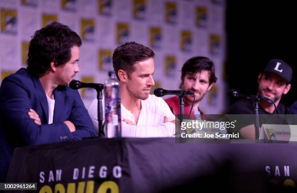 Santiago Cabrera, Dylan Bruce, Eoin Macken, and Tom Ellis attend Entertainment Weekly "Brave Warriors" panel during San Diego Comic-Con 2018 at the...