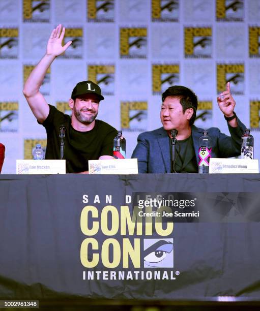 Tom Ellis and Benedict Wong attend Entertainment Weekly "Brave Warriors" panel during San Diego Comic-Con 2018 at the San Diego Convention Center on...