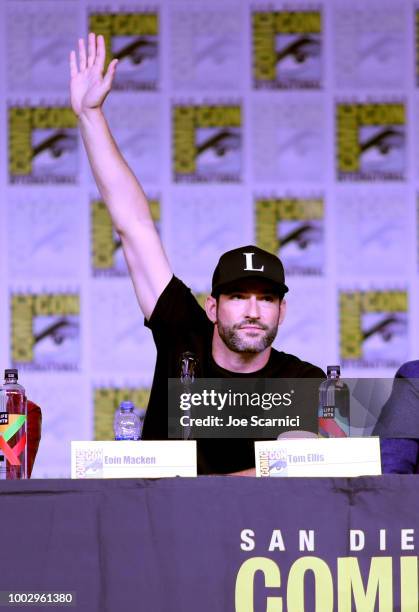 Tom Ellis attends Entertainment Weekly "Brave Warriors" panel during San Diego Comic-Con 2018 at the San Diego Convention Center on July 20, 2018 in...