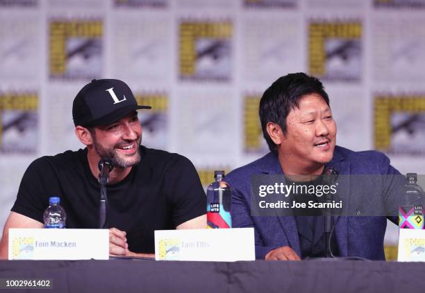 Tom Ellis and Benedict Wong attend Entertainment Weekly "Brave Warriors" panel during San Diego Comic-Con 2018 at the San Diego Convention Center on...