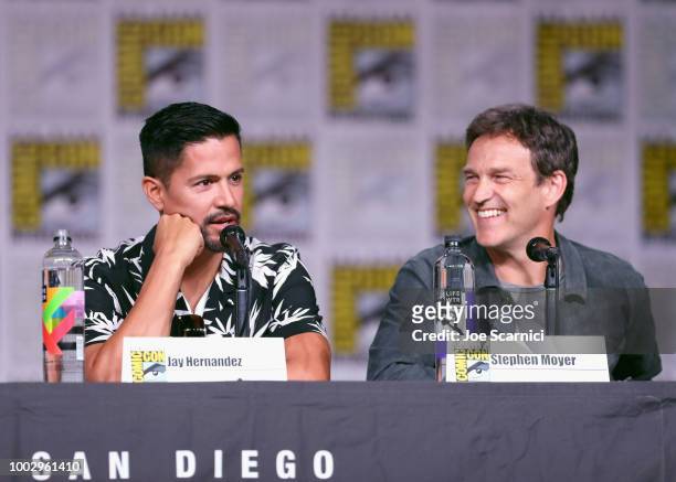 Jay Hernandez and Stephen Moyer attend Entertainment Weekly "Brave Warriors" panel during San Diego Comic-Con 2018 at the San Diego Convention Center...