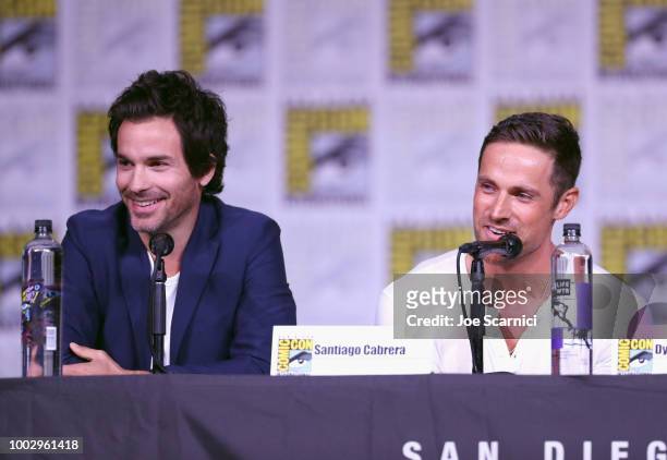 Santiago Cabrera and Dylan Bruce attend Entertainment Weekly "Brave Warriors" panel during San Diego Comic-Con 2018 at the San Diego Convention...