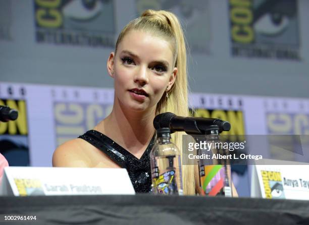 Anya Taylor-Joy speaks onstage at Universal Pictures' "Glass" and "Halloween" panels during Comic-Con International 2018 at San Diego Convention...