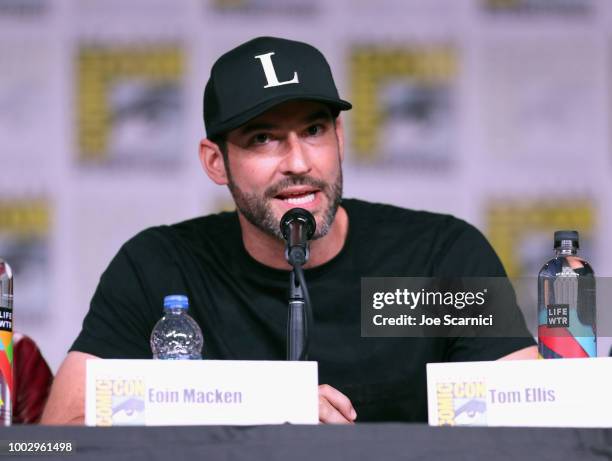 Tom Ellis attends Entertainment Weekly "Brave Warriors" panel during San Diego Comic-Con 2018 at the San Diego Convention Center on July 20, 2018 in...