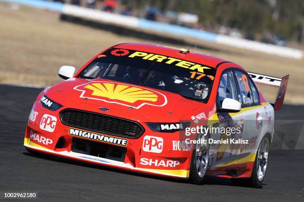 Scott McLaughlin drives the Shell V-Power Racing Team Ford Falcon FGX during practice for the Supercars Ipswich SuperSprint on July 21, 2018 in...