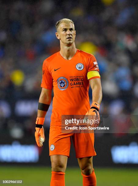 Manchester City goalkeeper Joe Hart looks on during the game against the Borussia Dortmund on July 20, 2018 at Soldier Field in Chicago, Illinois.