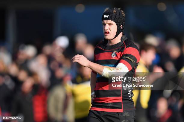 Zachary McKay of Christchurch looks on during the Hawkins Metro Premier Trophy Semi Final match between Christchurch FC and New Brighton RFC on July...