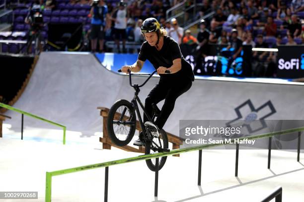 Dennis Enarson competes in the BMX Street Final event of the ESPN X-Games at U.S. Bank Stadium on July 20, 2018 in Minneapolis, Minnesota.
