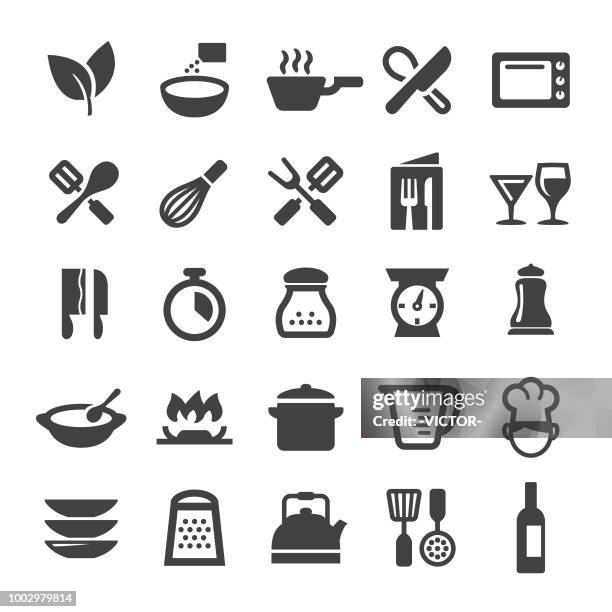 stockillustraties, clipart, cartoons en iconen met koken icons - slimme serie - pan keukengereedschap