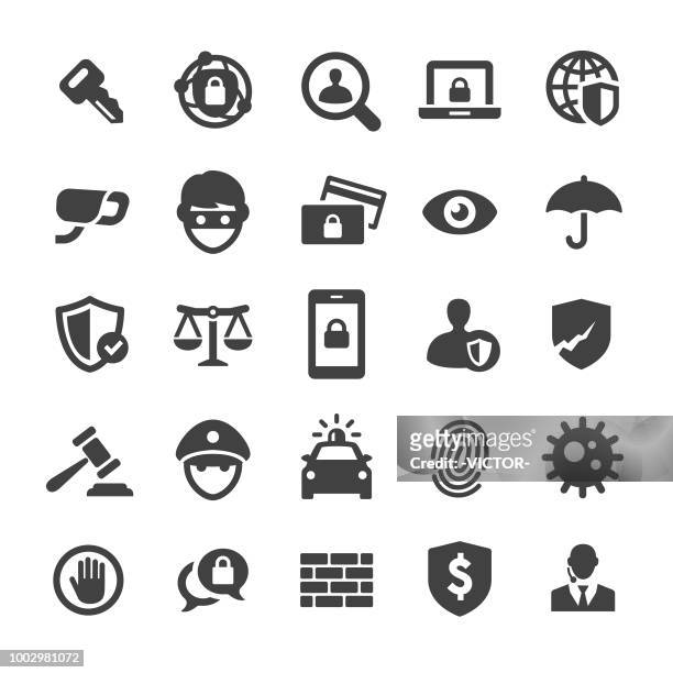 illustrazioni stock, clip art, cartoni animati e icone di tendenza di set icone di sicurezza - smart series - sorveglianza