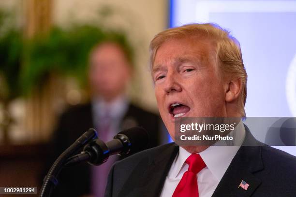 President Donald Trump speaks at an event where he signed an executive order establishing a National Council for the American Worker. President Trump...