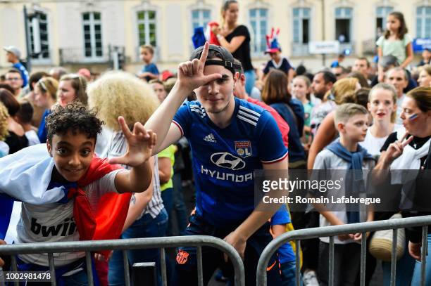 Fans for Antoine Griezmann celebrates France victory in World Cup in his hometown on July 20, 2018 in Macon, France.