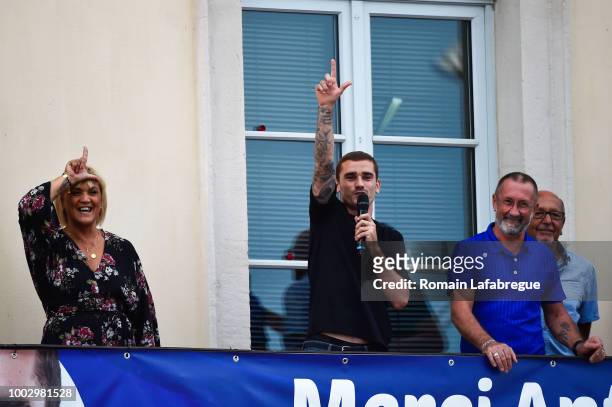 Isabelle Griezmann , mother of Antoine, Antoine Griezmann and Alain Griezmann father of Antoine celebrates France victory in World Cup in his...