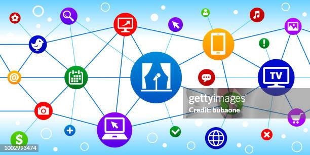 open microphone internet communication technology triangular node pattern background - stand up comedy stock illustrations