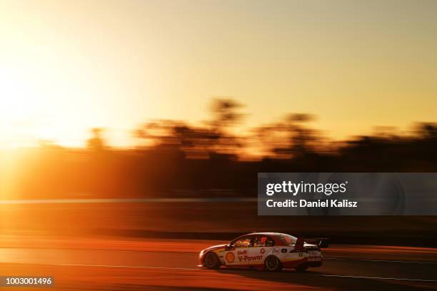 Scott McLaughlin drives the Shell V-Power Racing Team Ford Falcon FGX during race 19 of the Supercars Ipswich SuperSprint on July 21, 2018 in...