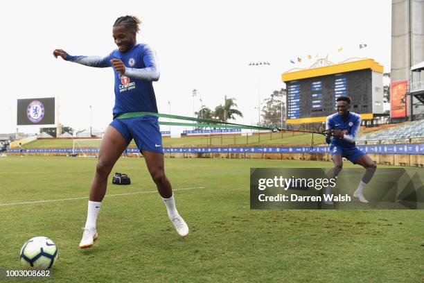 Tammy Abraham and Kasey Palmer of Chelsea during a training session on July 21, 2018 at the WACA in Perth, Australia.