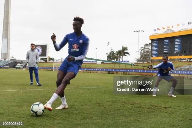 Tammy Abraham and Kasey Palmer of Chelsea during a training session on July 21, 2018 at the WACA in Perth, Australia.