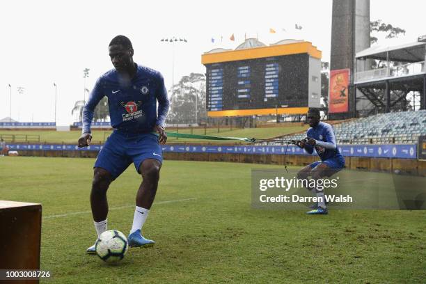 Fikayo Tomori and Ola Aina of Chelsea during a training session on July 21, 2018 at the WACA in Perth, Australia.