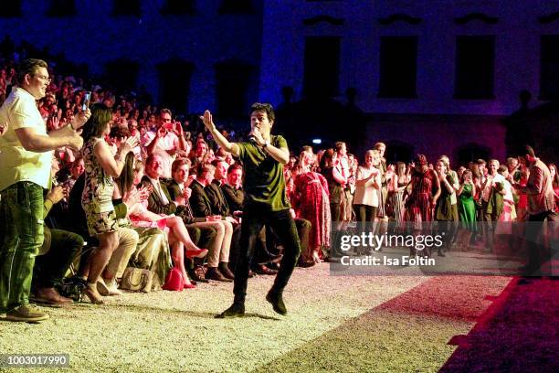 Singer Jamie Cullum performs on stage during the Thurn & Taxis Castle Festival 2018 on July 20, 2018 in Regensburg, Germany.