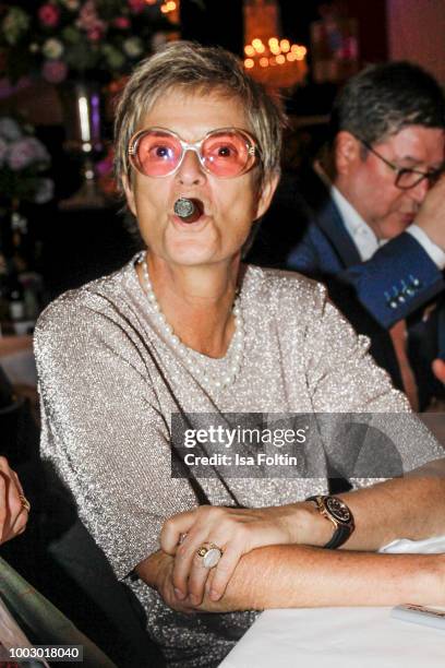 Gloria von Thurn und Taxis smokes a cigar during the Jamie Cullum concert at the Thurn & Taxis Castle Festival 2018 on July 20, 2018 in Regensburg,...