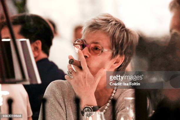 Gloria von Thurn und Taxis smokes during the Jamie Cullum concert at the Thurn & Taxis Castle Festival 2018 on July 20, 2018 in Regensburg, Germany.