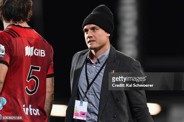 Israel Dagg of the Crusaders looks on following the Super Rugby Qualifying Final match between the Crusaders and the Sharks at AMI Stadium on July...