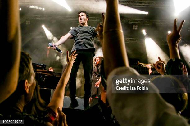 Singer Jamie Cullum performs on stage during the Thurn & Taxis Castle Festival 2018 on July 20, 2018 in Regensburg, Germany.