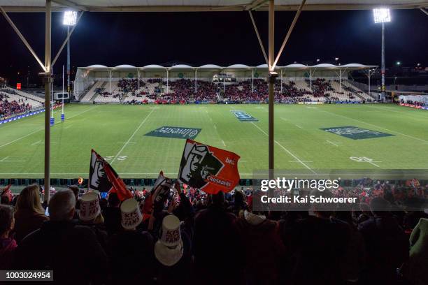 General view of AMI Stadium prior to the Super Rugby Qualifying Final match between the Crusaders and the Sharks at AMI Stadium on July 21, 2018 in...