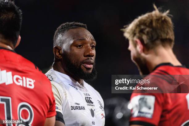 Tendai Mtawarira of the Sharks looks on after the kloss in the Super Rugby Qualifying Final match between the Crusaders and the Sharks at AMI Stadium...