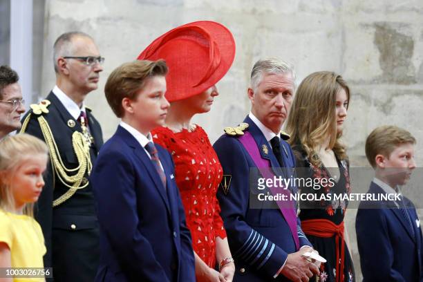 Princess Eleonore, Prince Gabriel, Queen Mathilde of Belgium, King Philippe - Filip of Belgium, Crown Princess Elisabeth and Prince Emmanuel attend...