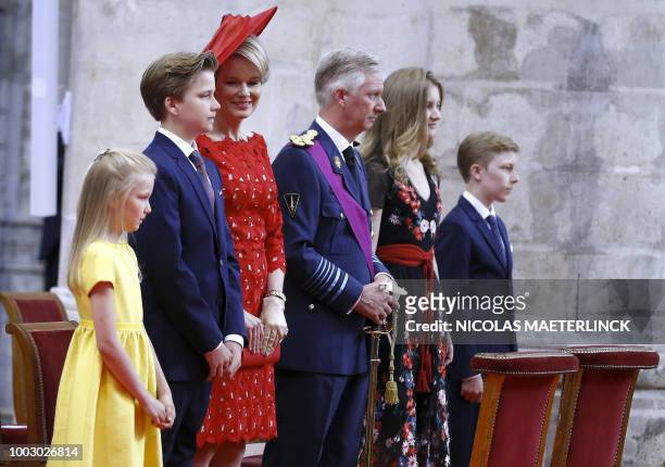 Princess Eleonore, Prince Gabriel, Queen Mathilde of Belgium, King Philippe - Filip of Belgium, Crown Princess Elisabeth and Prince Emmanuel attend...