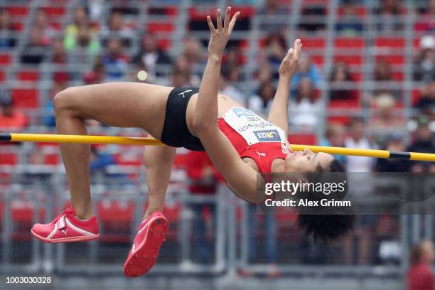 Marie-Laurence Jungfleisch of VfB Stuttgart competes in the women's high jump final during day 2 of the German Athletics Championships at...