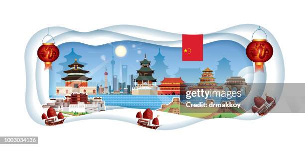 china cut paper - china flag stock illustrations